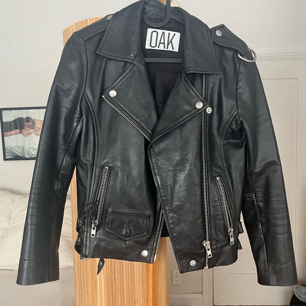 OAK Women’s Black Leather ‘NYC Rider’ Motorcycle Jacket - XS